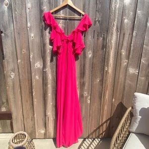 Fuchsia Pink Dress by Fame and Partners,floor length chiffon gown ruffles Barbie